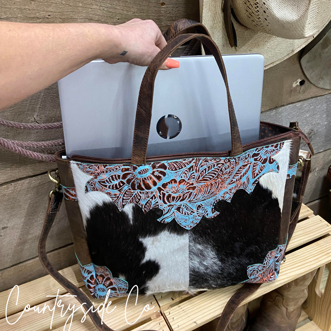 Savanna Cowhide Concealed Carry Tote Purse Laptop Bag