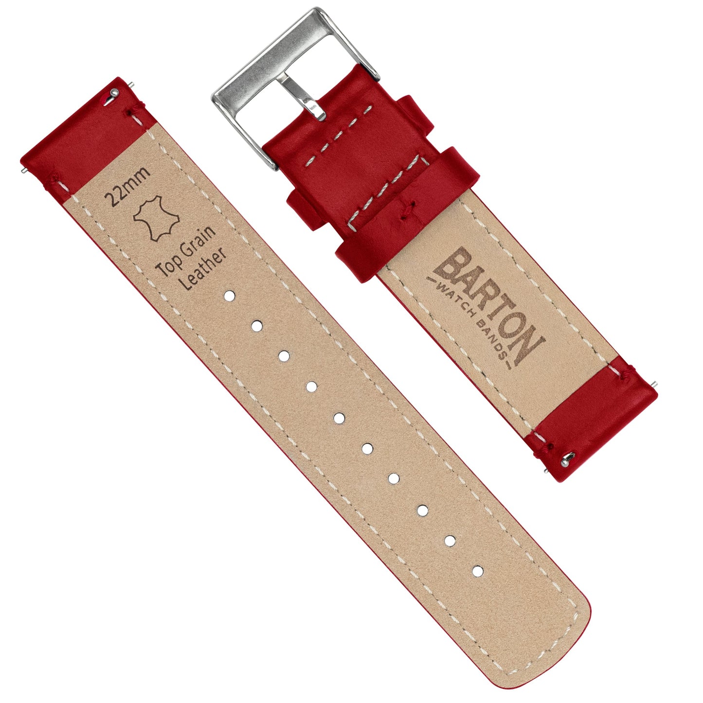 Crimson Red Leather Red Stitching Watch Band