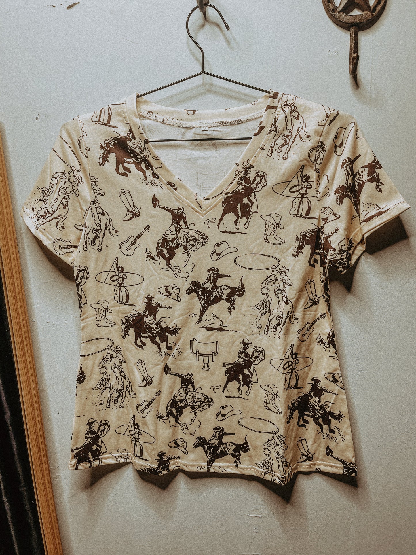 Western Print V-Neck Tee