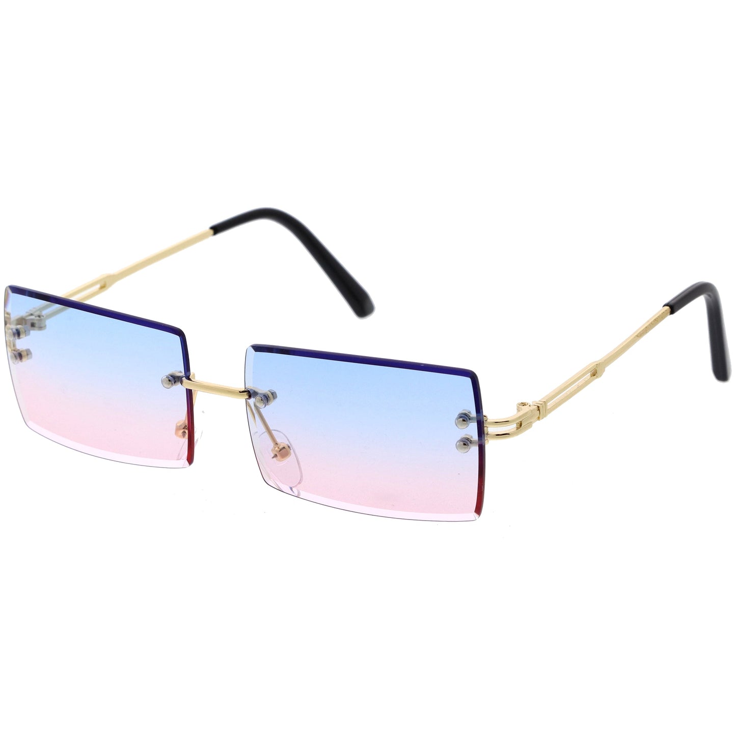 Luxe 90s Inspired Full Rimless Metal Accent Medium Square Sunglasses D108