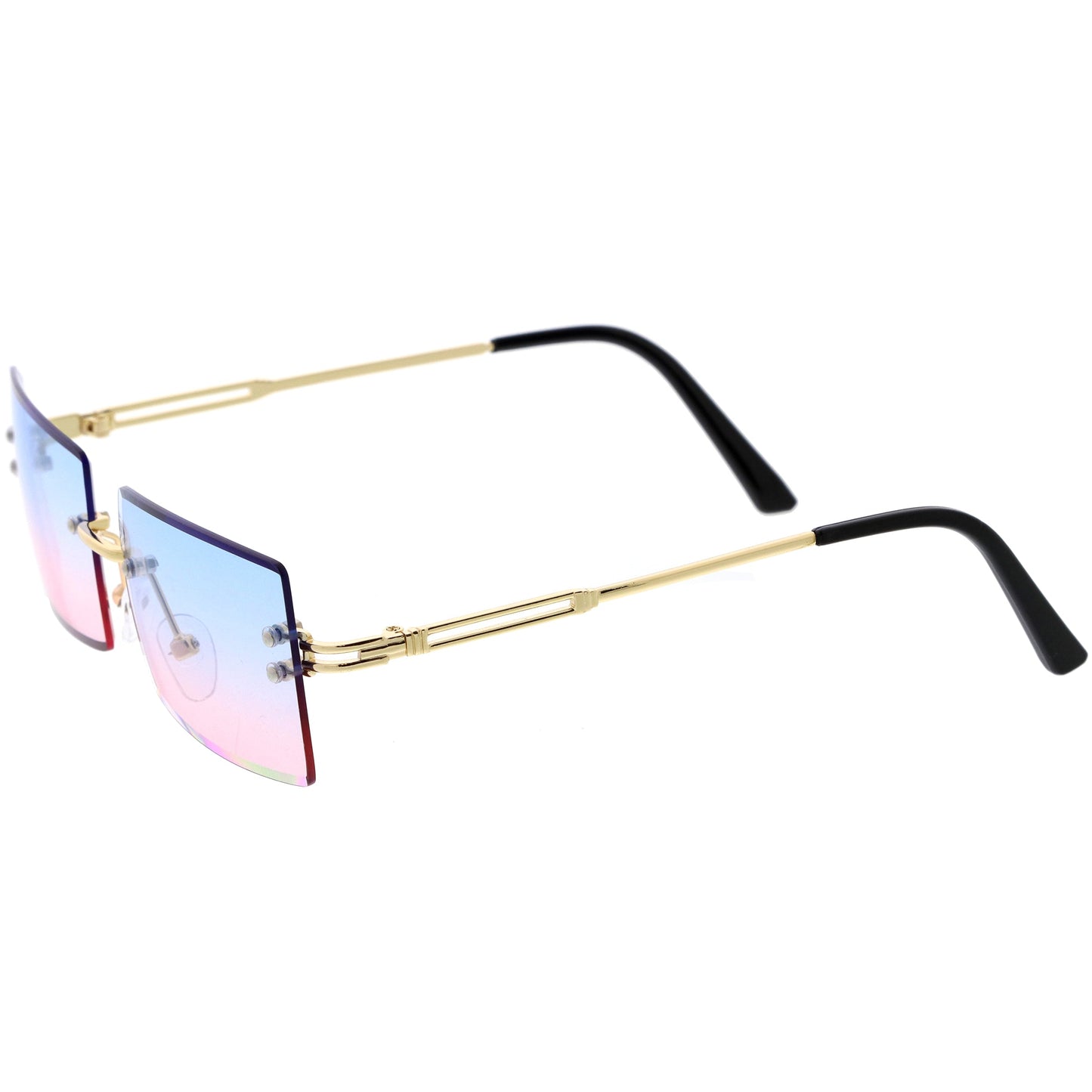 Luxe 90s Inspired Full Rimless Metal Accent Medium Square Sunglasses D108