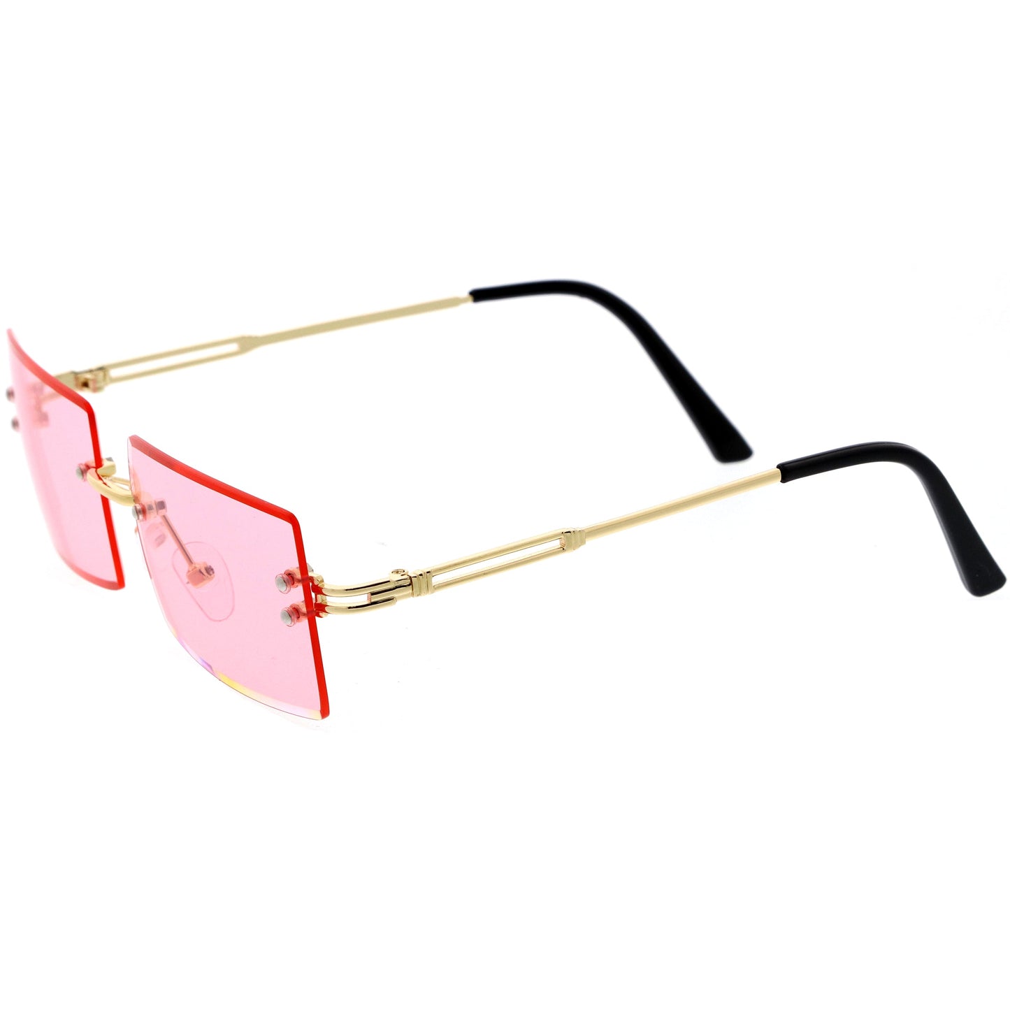 Luxe 90s Inspired Full Rimless Metal Accent Medium Square Sunglasses D108