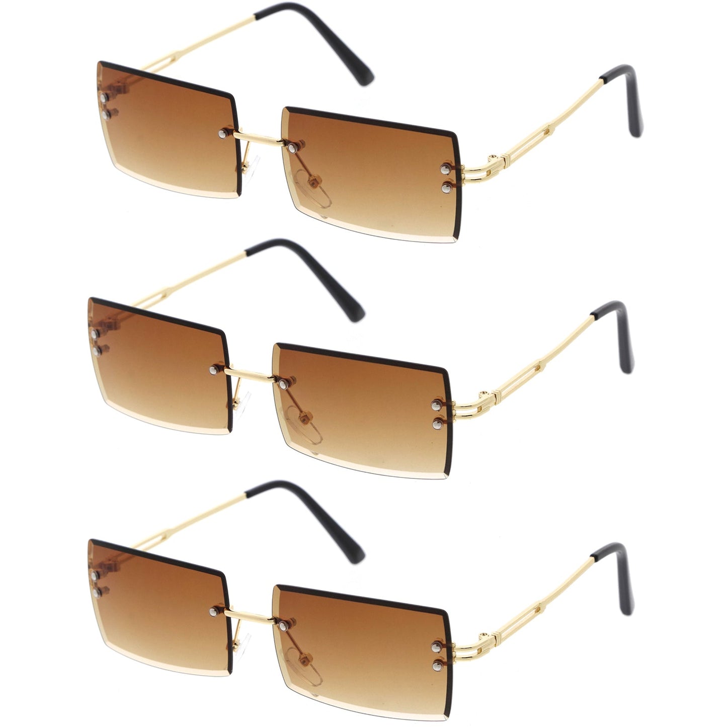 Luxe 90s Inspired Full Rimless Metal Accent Medium Square Sunglasses D108