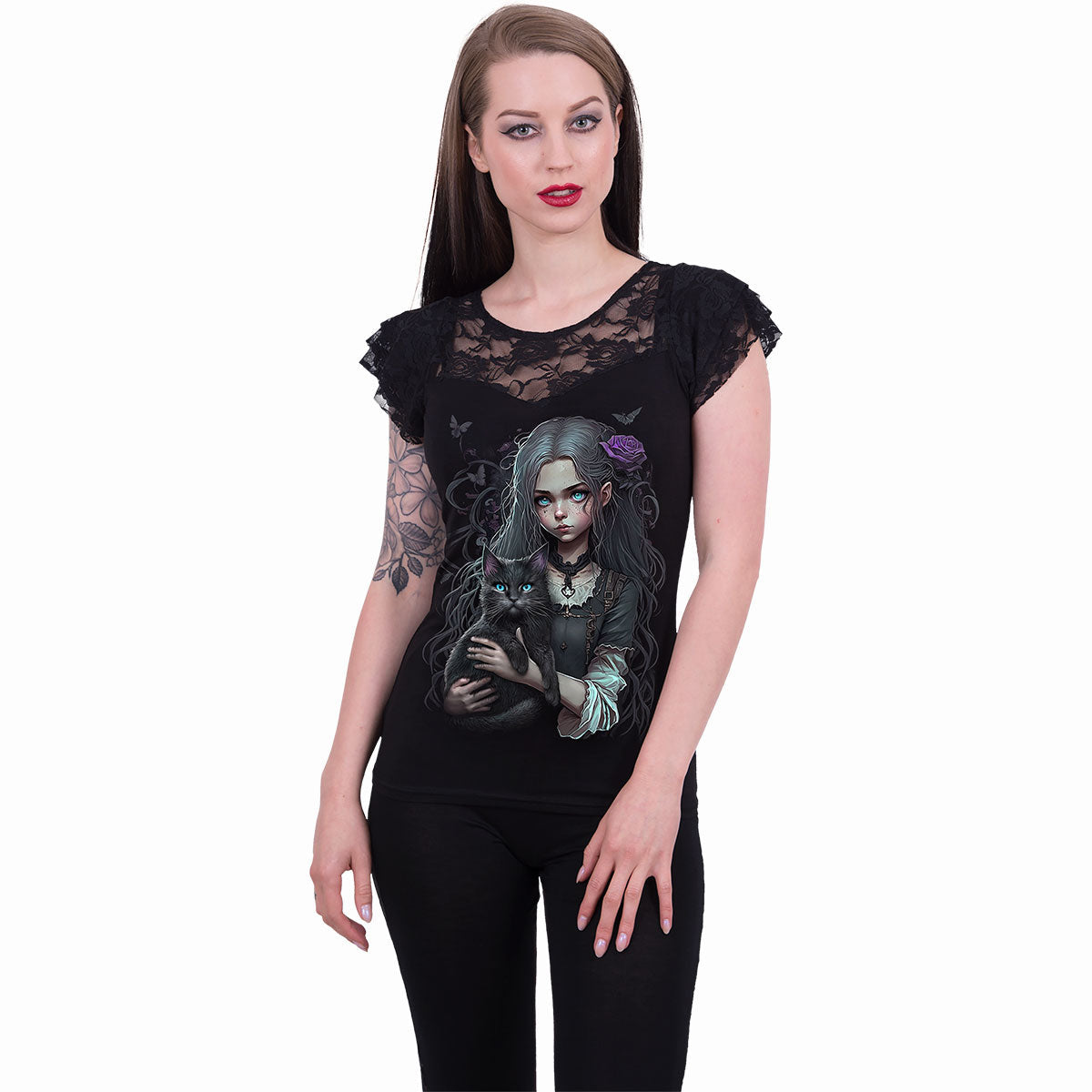 GOTH FAMILIAR - Lace Layered Cap Sleeve Top Black