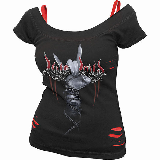 ROCK LOUD - 2in1 Red Ripped Top Black