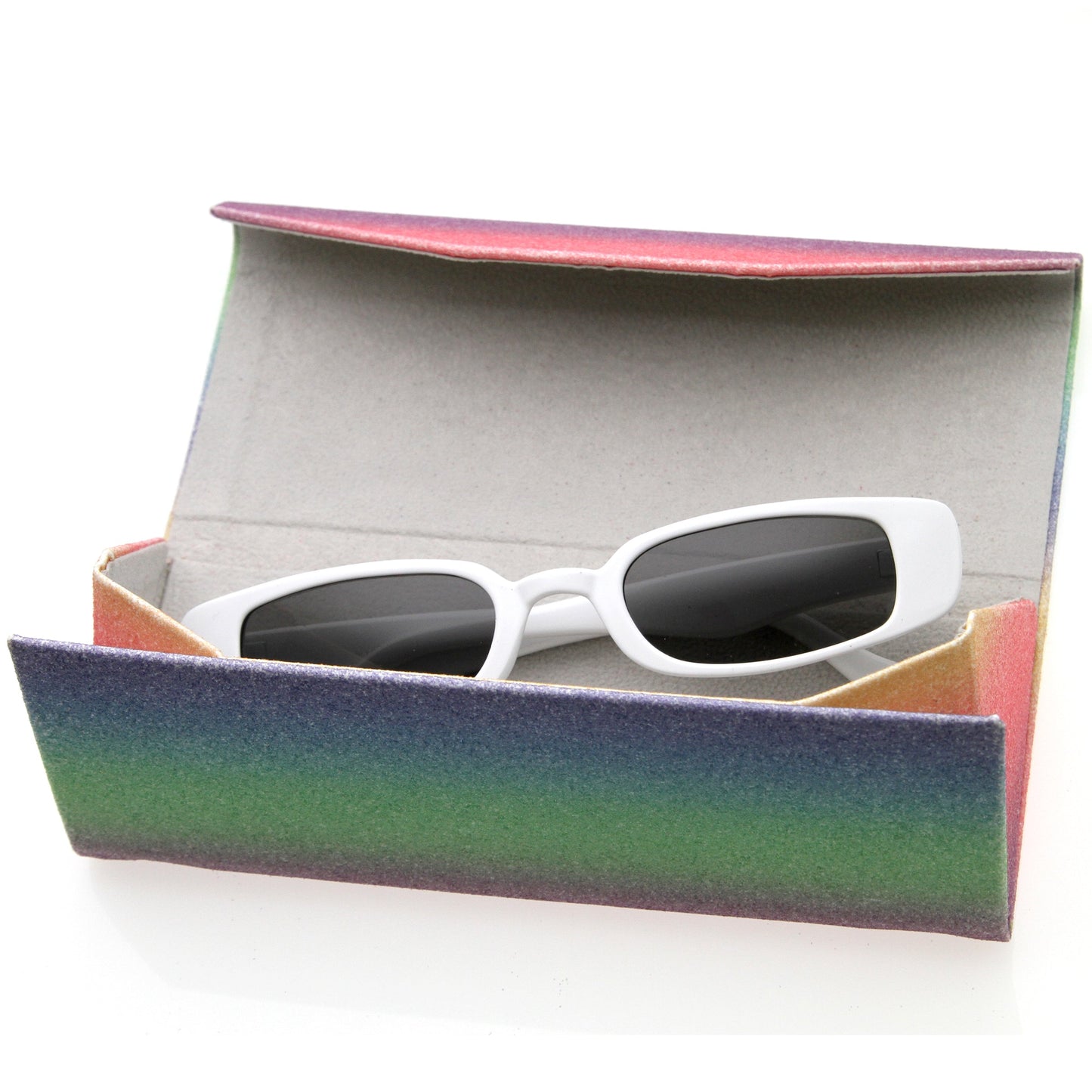 Fabulous 6.5" Glitter Rainbow Tri Fold Portable Sunglasses Case D198