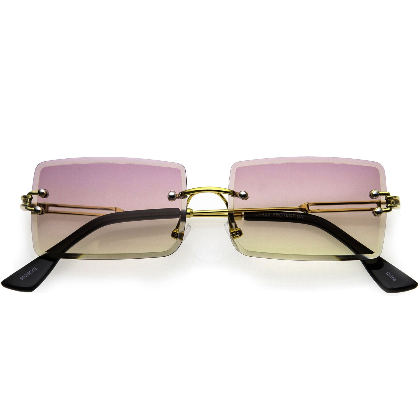 Luxe Color Gradient Bevelled Lens Metal Rectangle Sunglasses D223