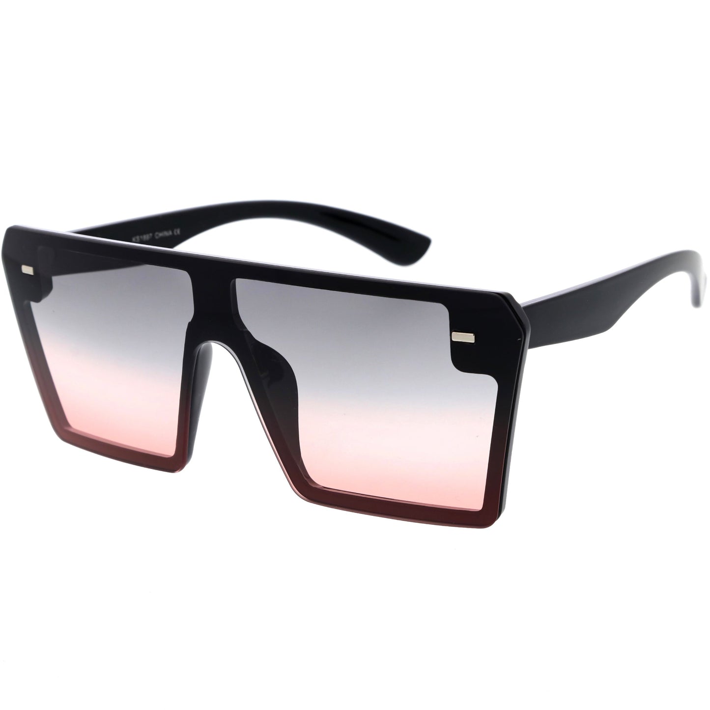 Oversize Rimless Neutral Colored Flat Top Shield Sunglasses D279