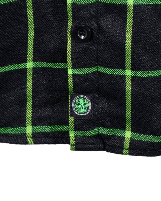 Black & Green Embroidered Lucky Flannel (Hidden Snap Collars)