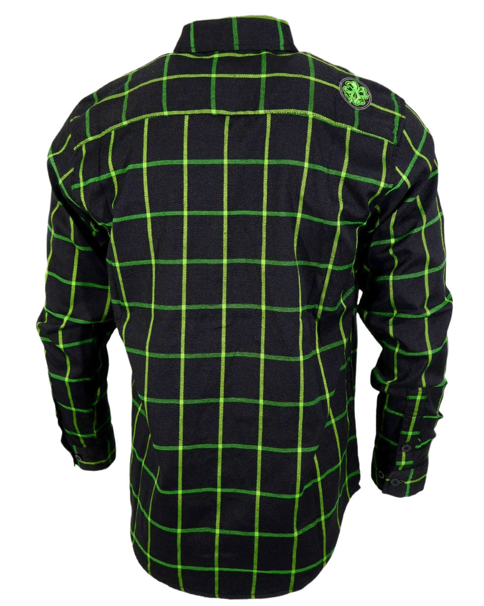 Black & Green Embroidered Lucky Flannel (Hidden Snap Collars)