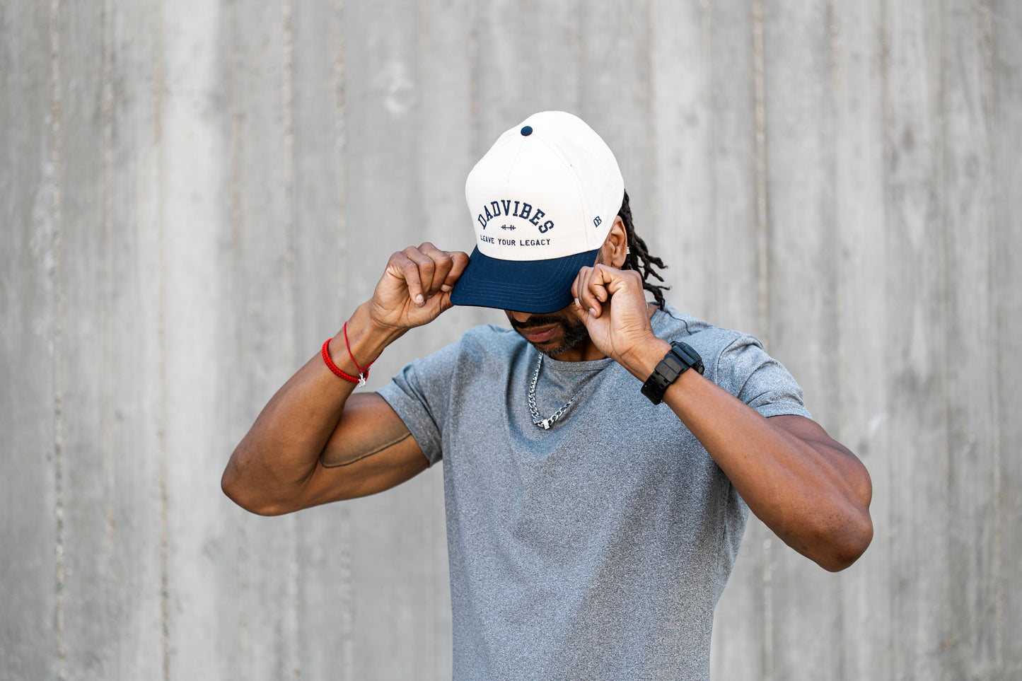 DadVibes 5 Panel Hat (Cream/Navy)