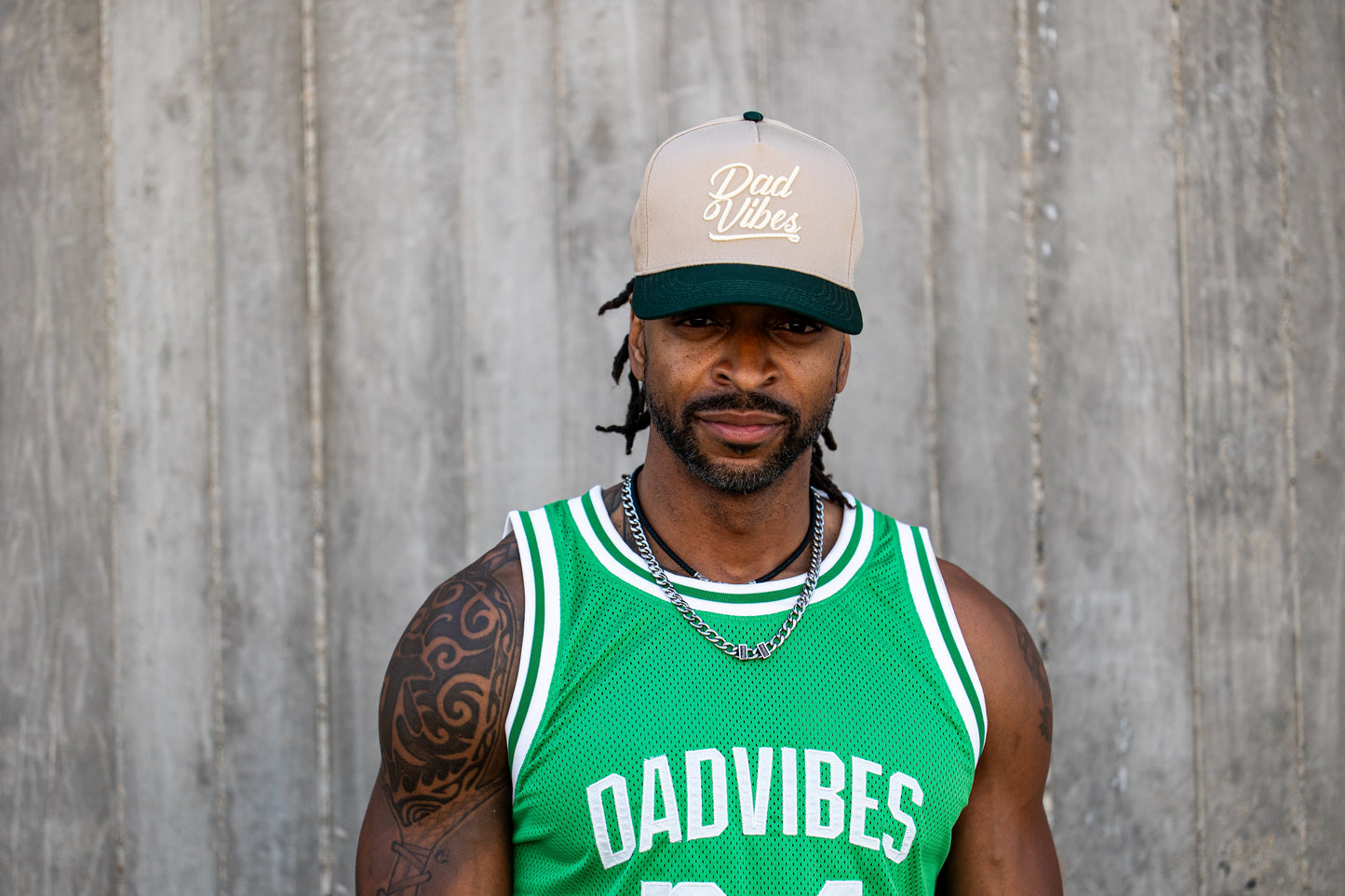 DadVibes Script 5 Panel Hat (Khaki & Green)