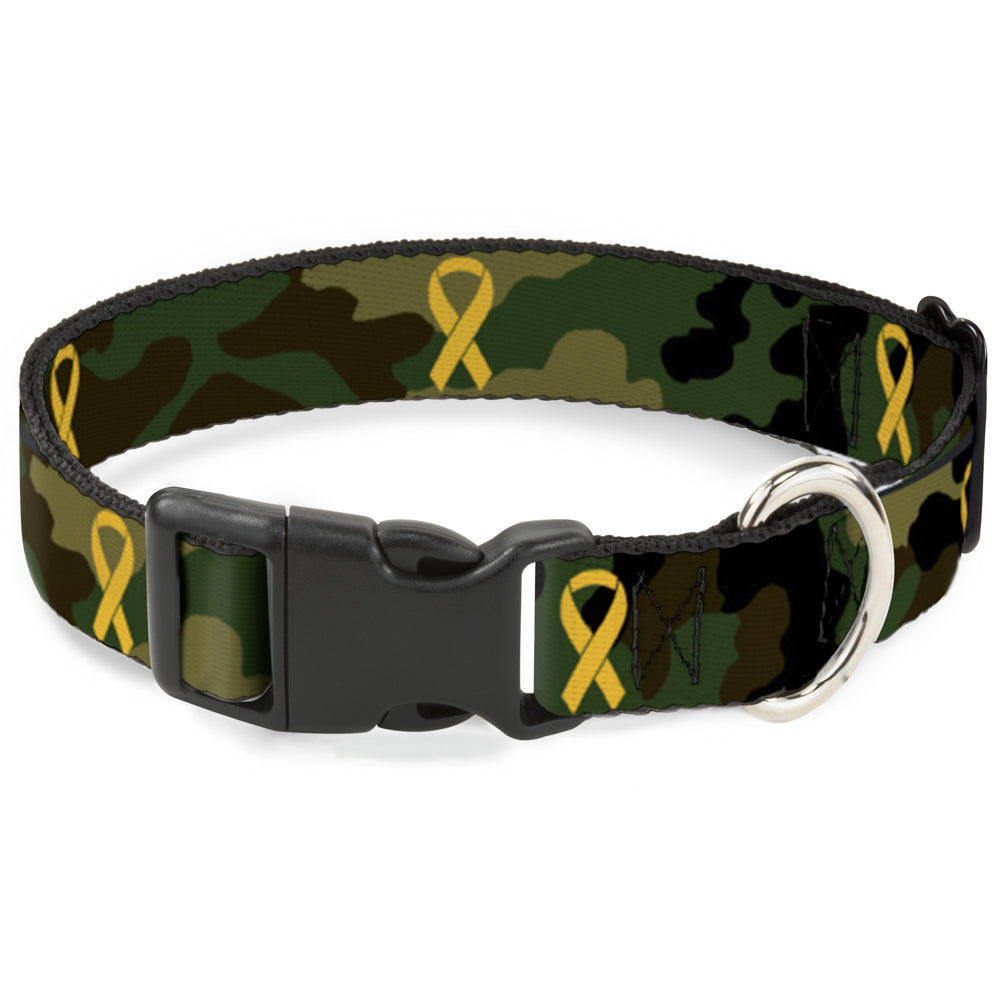 Plastic Clip Collar - Support Our Troops Camo Olive/Yellow Ribbon