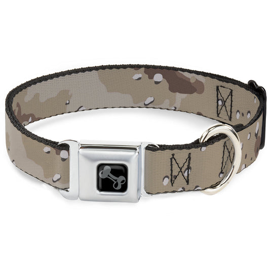 Dog Bone Black/Silver Seatbelt Buckle Collar - Desert Camo Tans/Browns