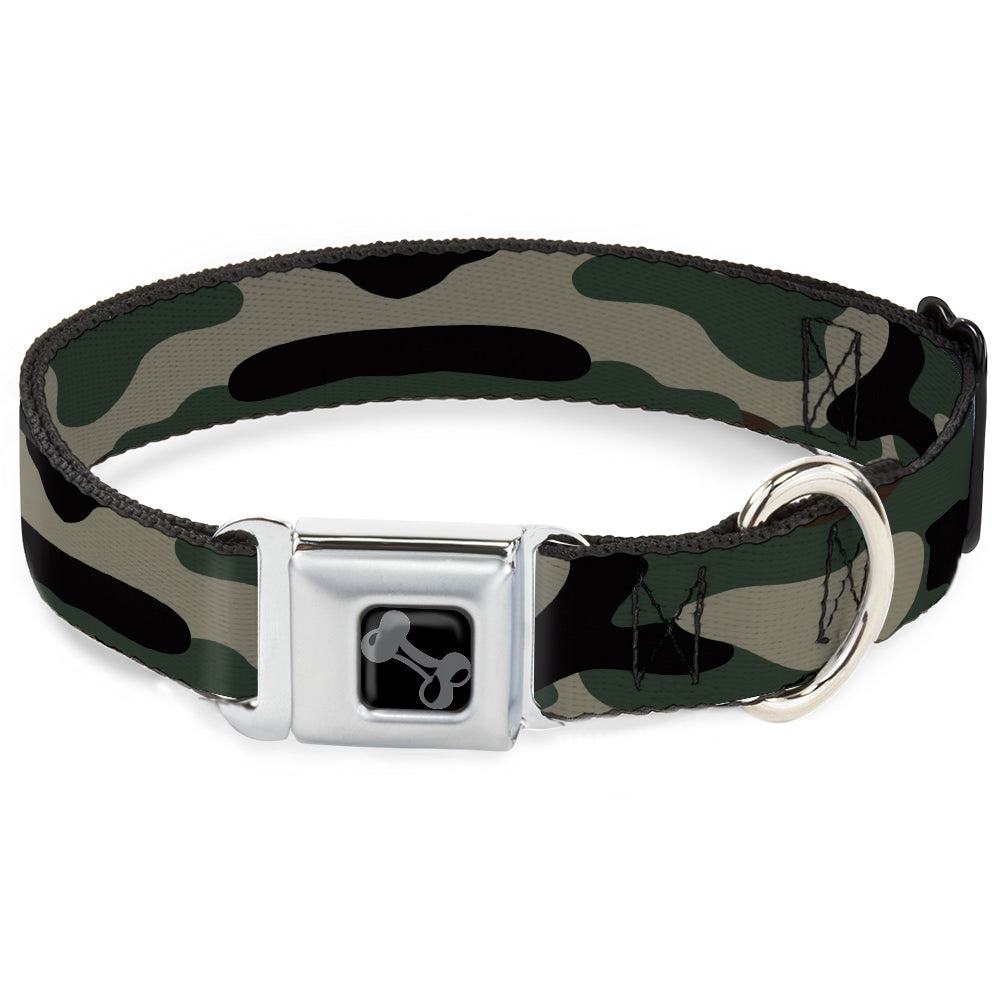 Dog Bone Black/Silver Seatbelt Buckle Collar - Camo Olive3