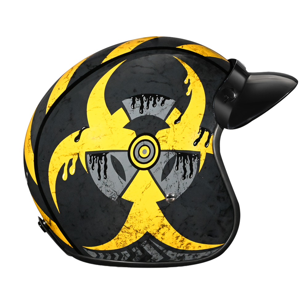 DOT Approved Daytona Cruiser Open Face Motorcycle Helmet - Men, Women & Youth - With Visor & Graphics - W/ Toxic