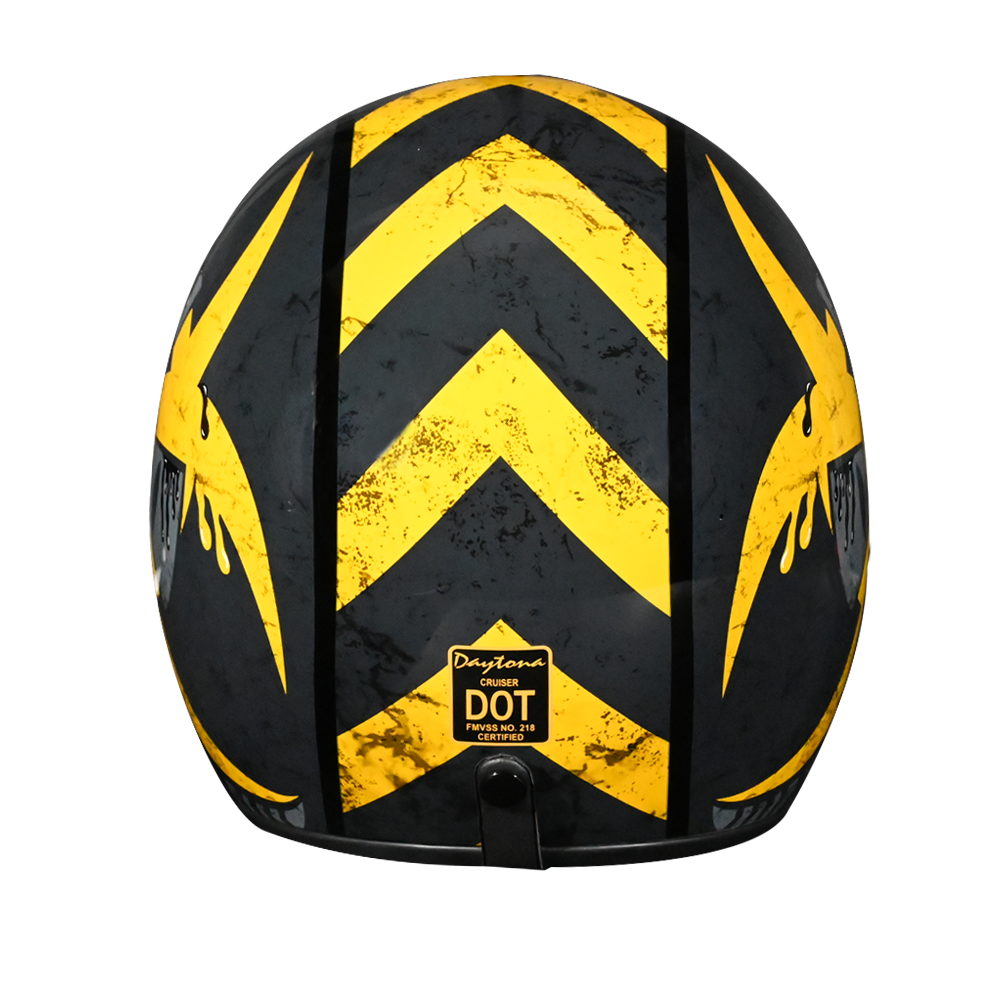 DOT Approved Daytona Cruiser Open Face Motorcycle Helmet - Men, Women & Youth - With Visor & Graphics - W/ Toxic