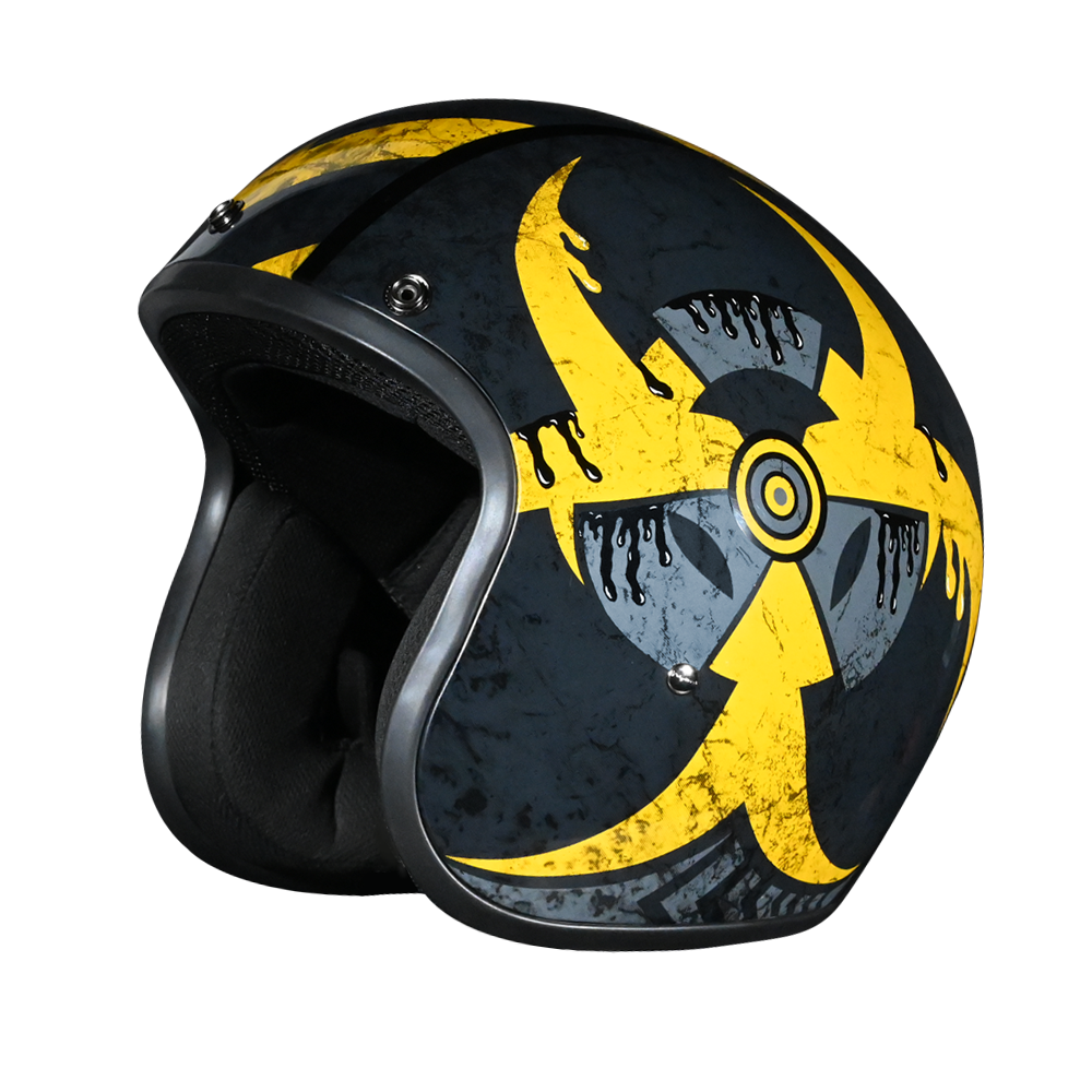 DOT Approved Daytona Cruiser Open Face Motorcycle Helmet - Men, Women & Youth - With Visor & Graphics - W/ Toxic