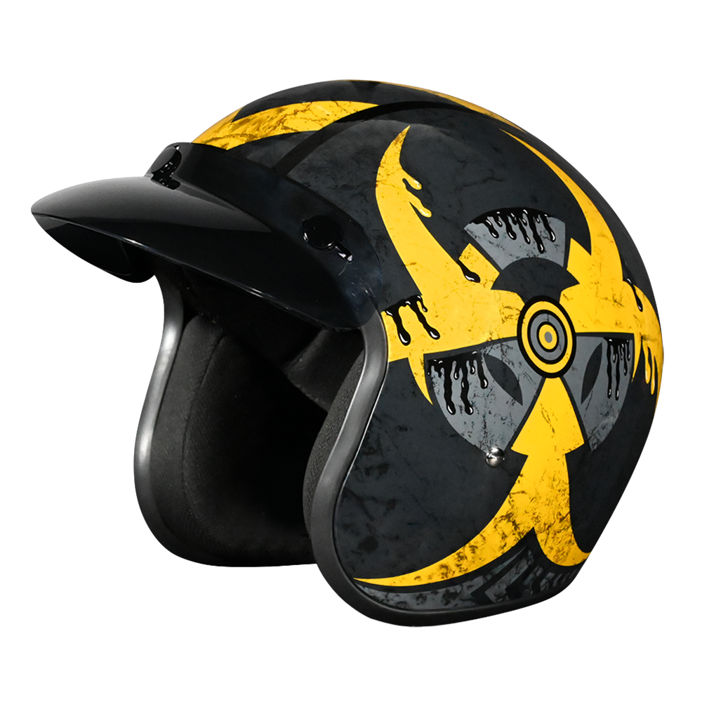 DOT Approved Daytona Cruiser Open Face Motorcycle Helmet - Men, Women & Youth - With Visor & Graphics - W/ Toxic