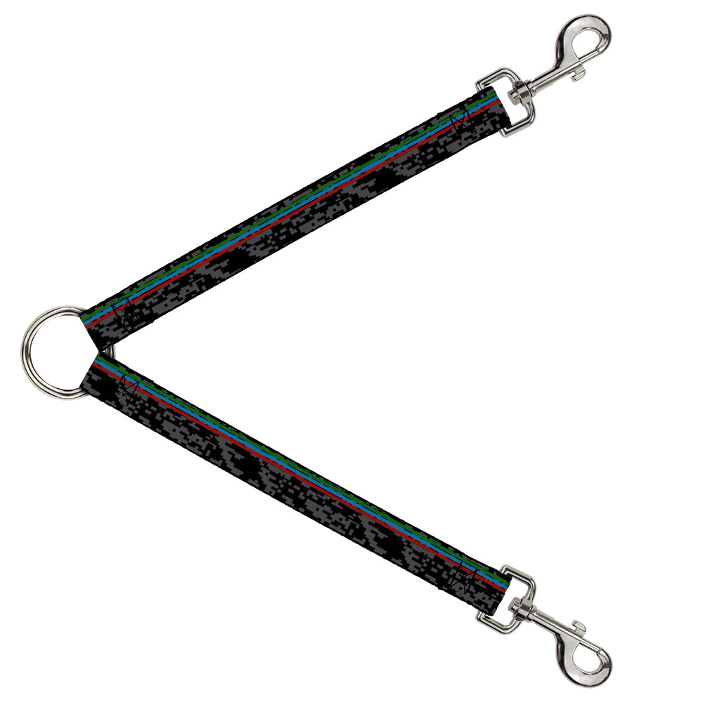 Dog Leash Splitter - Racing Stripes Digital Camo Black Gray Green Blue Red