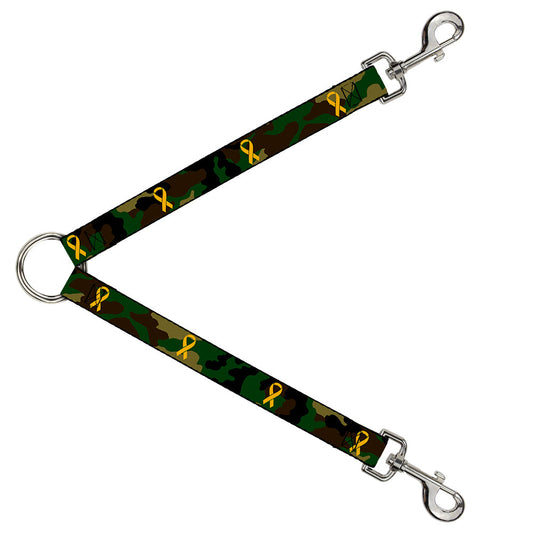 Dog Leash Splitter - Support Our Troops Camo Olive/Yellow Ribbon