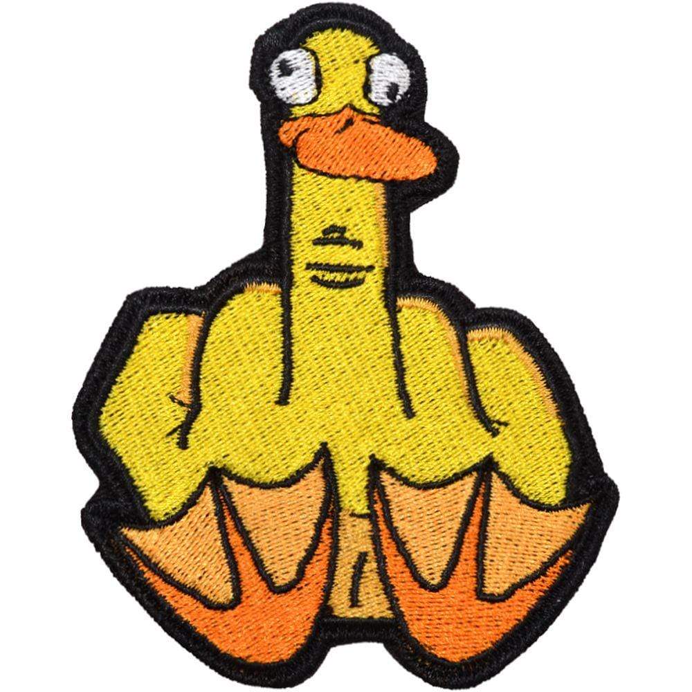 Duck You goofy animated middle finger 3.5 inch fully embroidered patch with hook backing