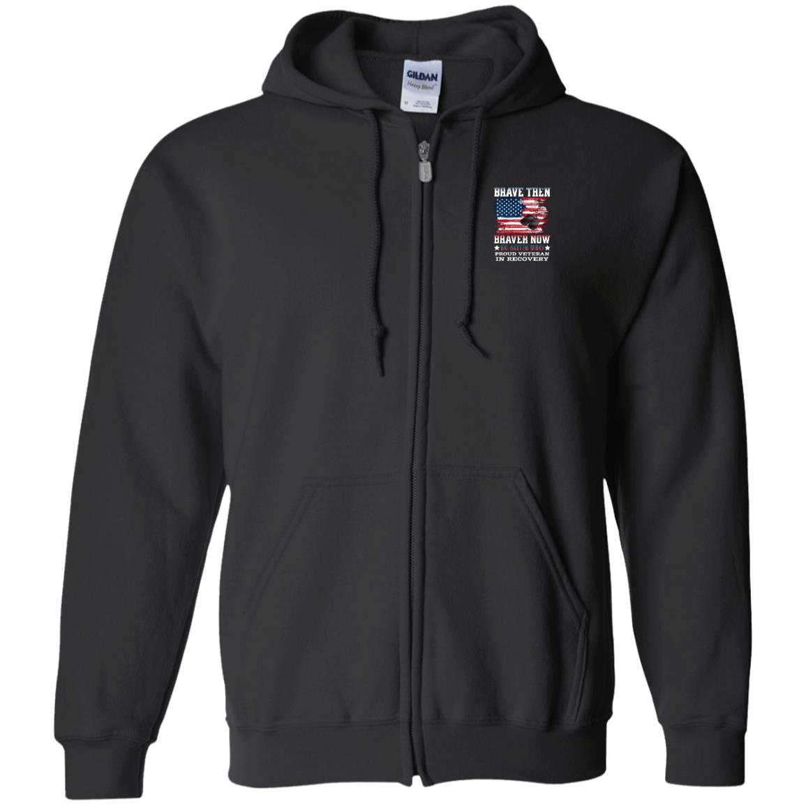 Veteran Recovery Zip Hoodie  | Inspiring Sobriety |  Brave Then, Braver Now