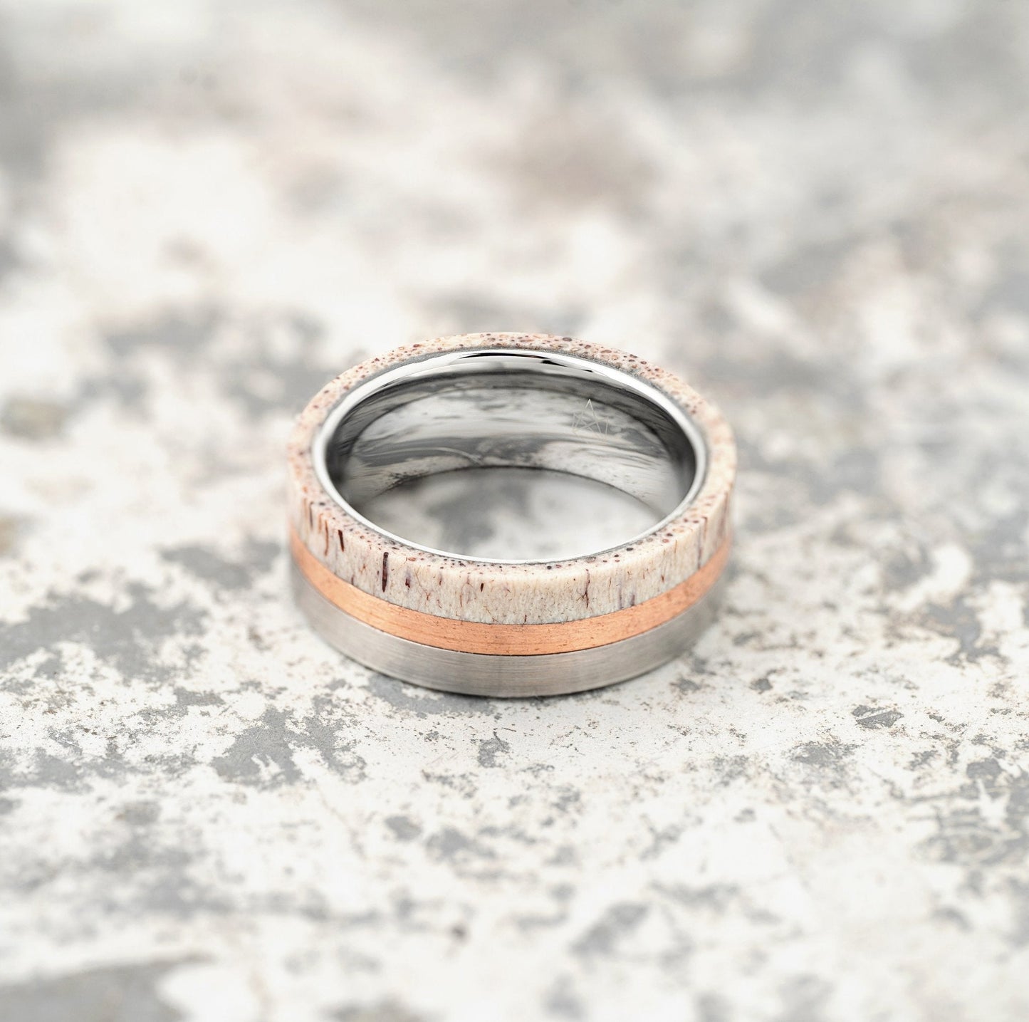 Silver Tungsten Ring - Antler & Copper