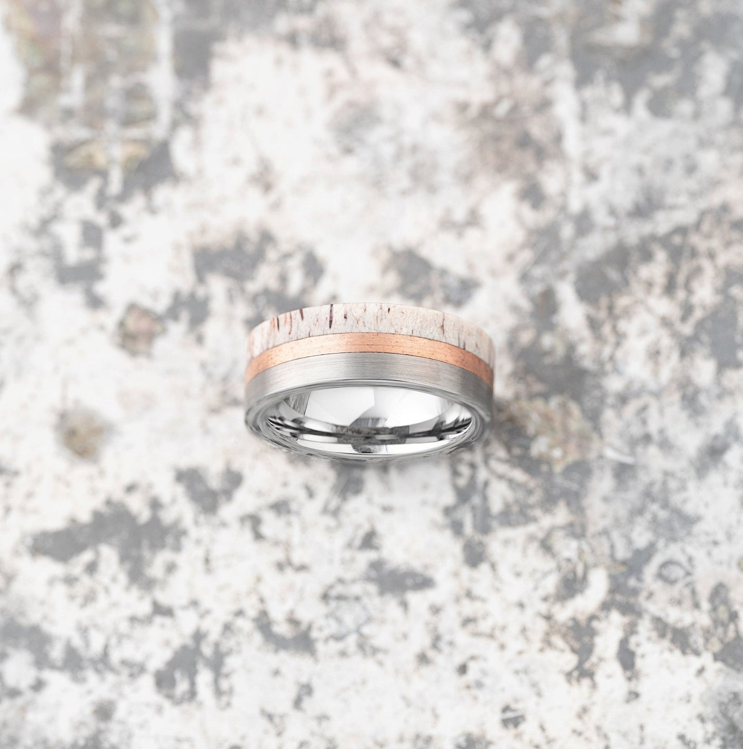 Silver Tungsten Ring - Antler & Copper