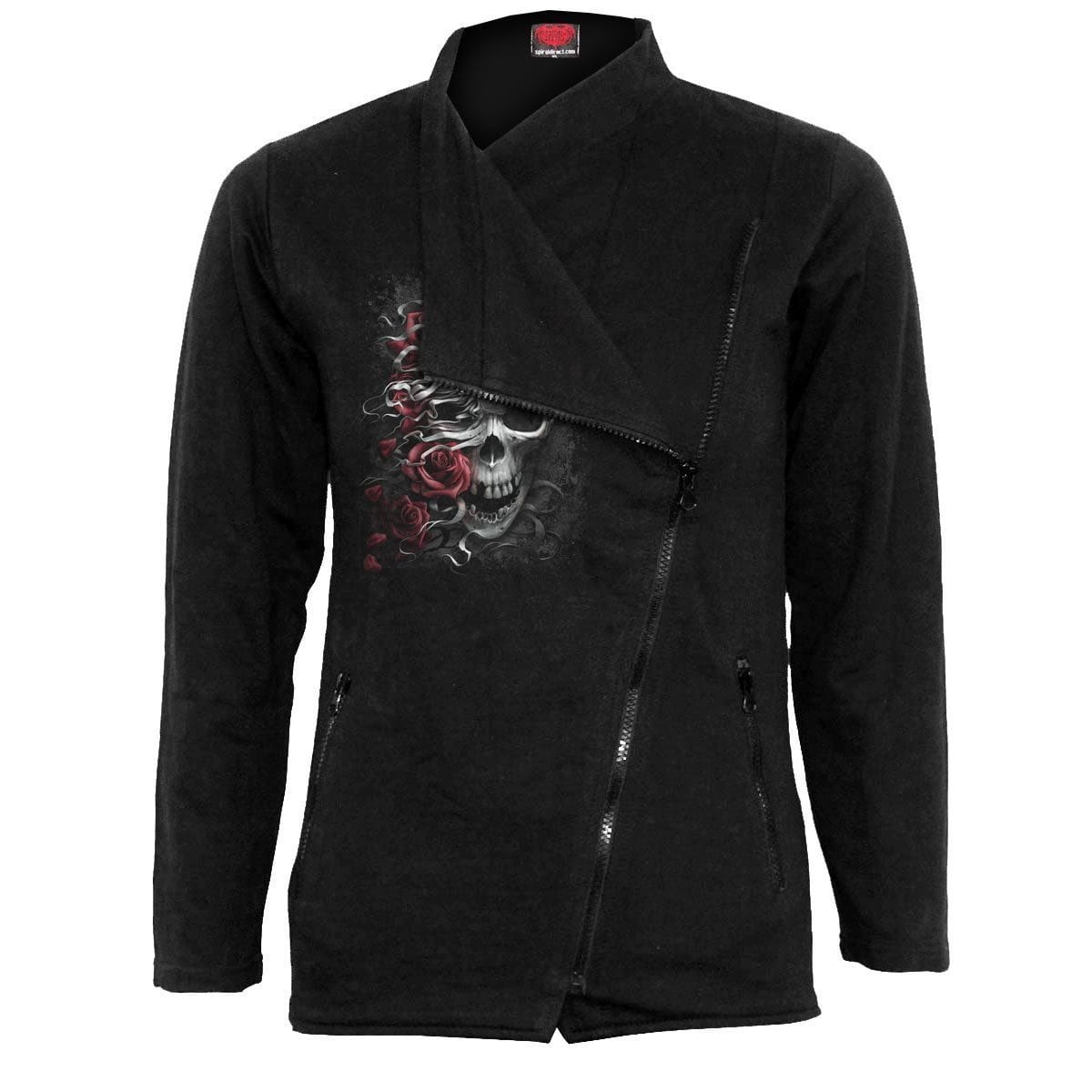 SKULLS N' ROSES - Slant Zip Women Biker Jacket Black