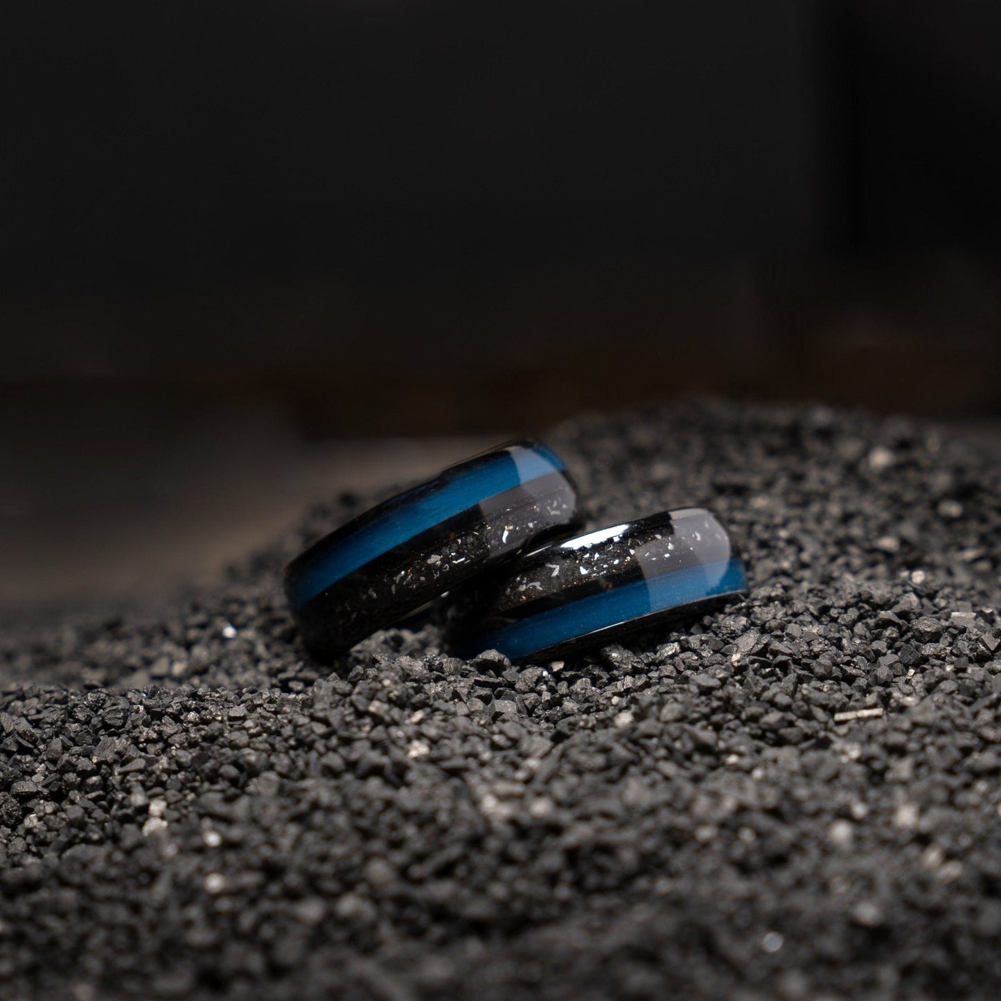 Black Tungsten Ring - Blue Glow & Real Meteorite