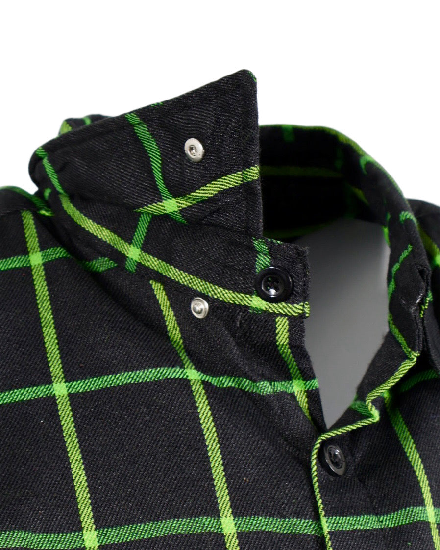 Black & Green Embroidered Lucky Flannel (Hidden Snap Collars)