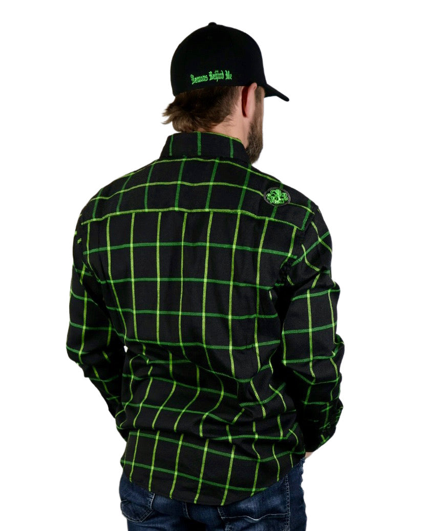 Black & Green Embroidered Lucky Flannel (Hidden Snap Collars)