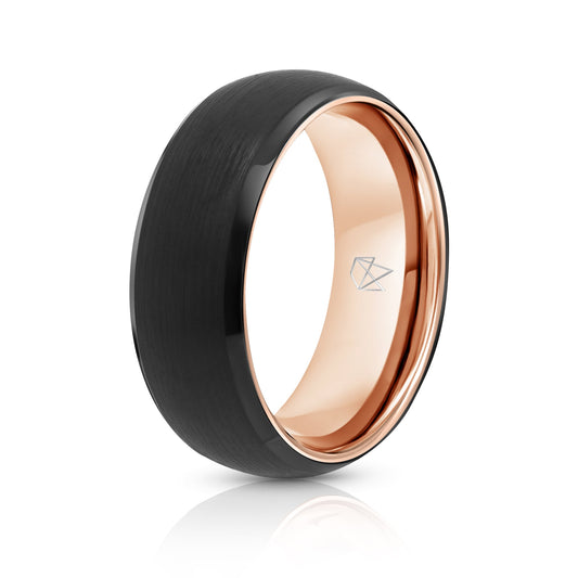 Black Tungsten Ring Rose Gold