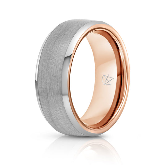 Silver Tungsten Ring - Rose Gold