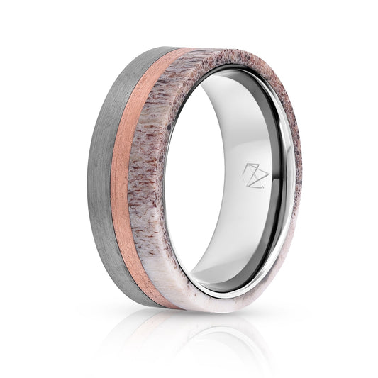 Silver Tungsten Ring - Antler & Copper