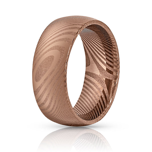 Wood Grain Damascus Steel Ring - Copper Minimalist