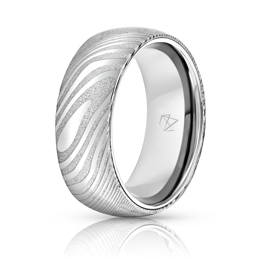 Wood Grain Damascus Steel Ring - Sterling Silver