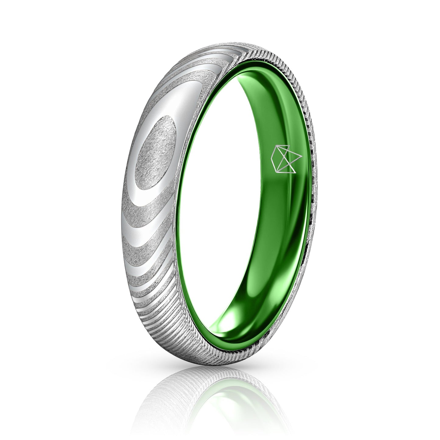 Wood Grain Damascus Steel Ring - Resilient Green - 4MM