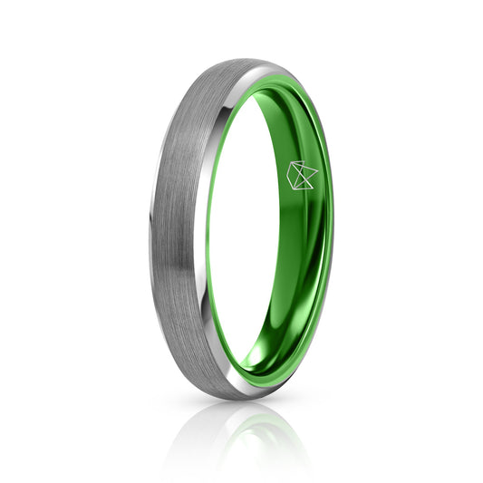 Silver Tungsten Ring - Resilient Green - 4MM