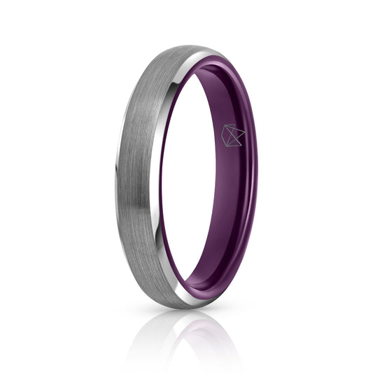 Silver Tungsten Ring - Purple EMBR - 4MM