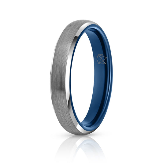 Silver Tungsten Ring - Blue EMBR - 4MM