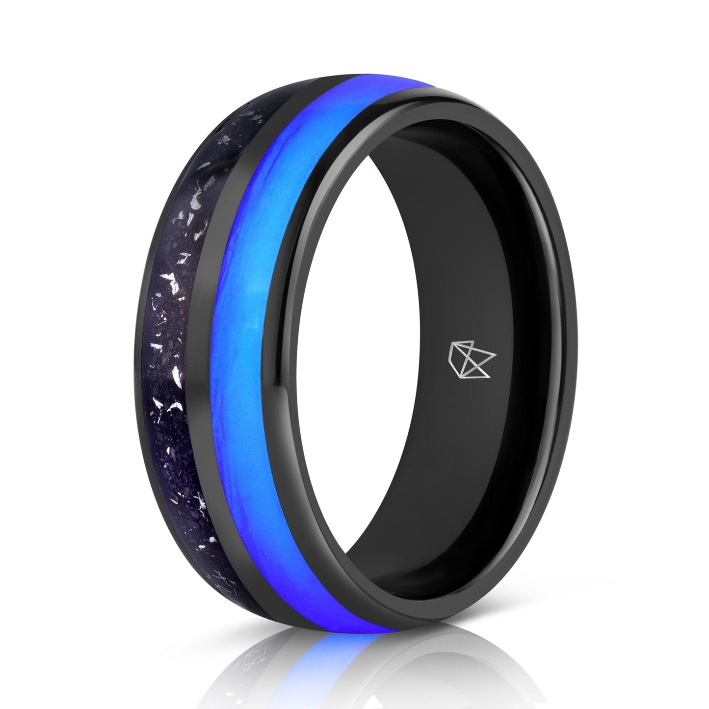 Black Tungsten Ring - Blue Glow & Real Meteorite