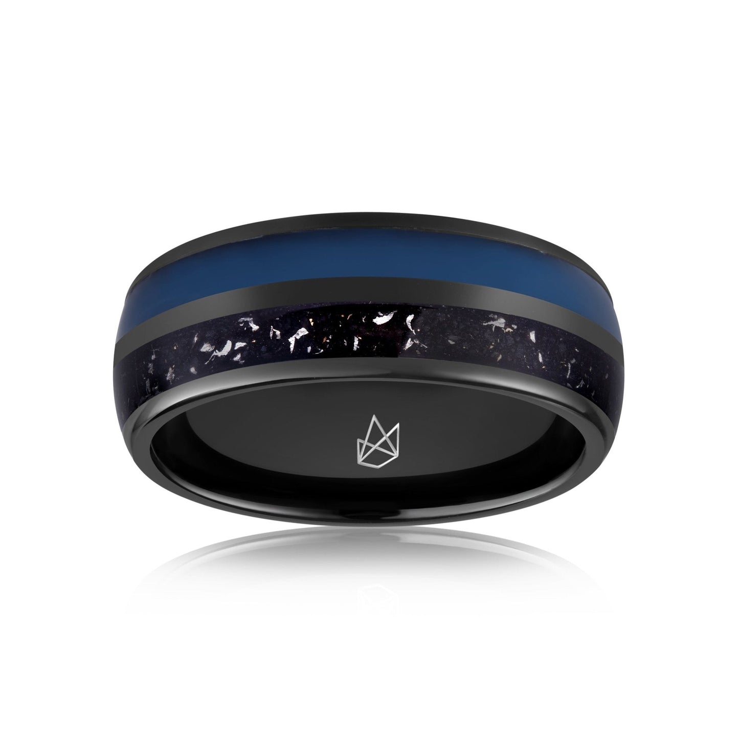 Black Tungsten Ring - Blue Glow & Real Meteorite