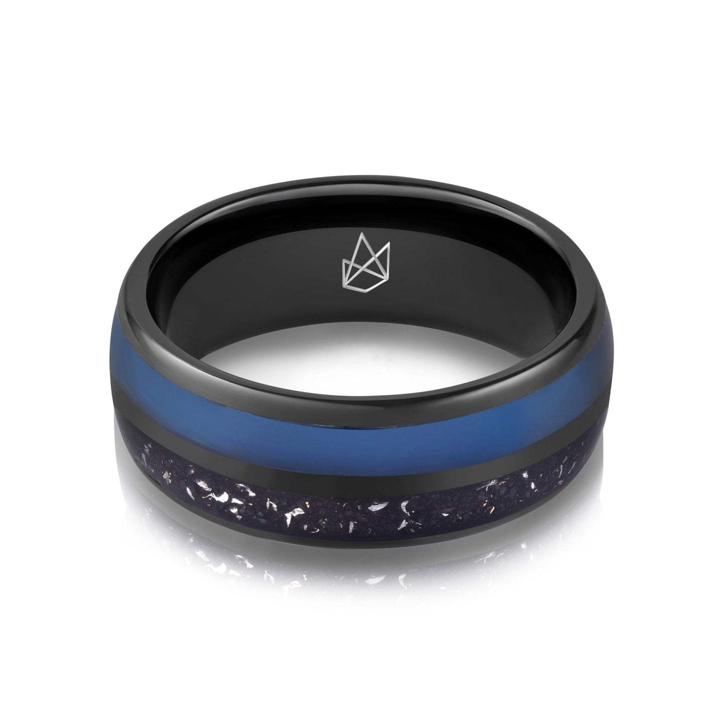 Black Tungsten Ring - Blue Glow & Real Meteorite