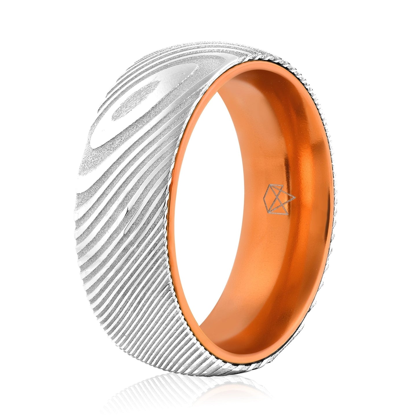 Wood Grain Damascus Steel Ring - Resilient Orange