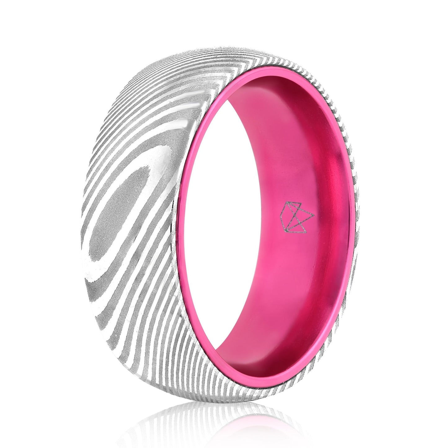 Wood Grain Damascus Steel Ring - Resilient Pink