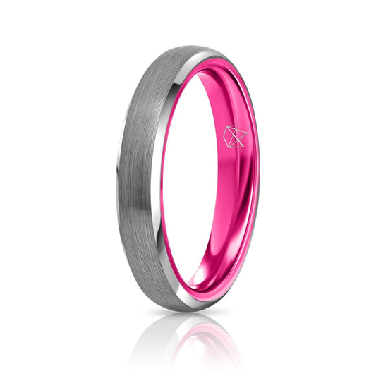 Tungsten Ring (Silver) - Resilient Pink - 4MM