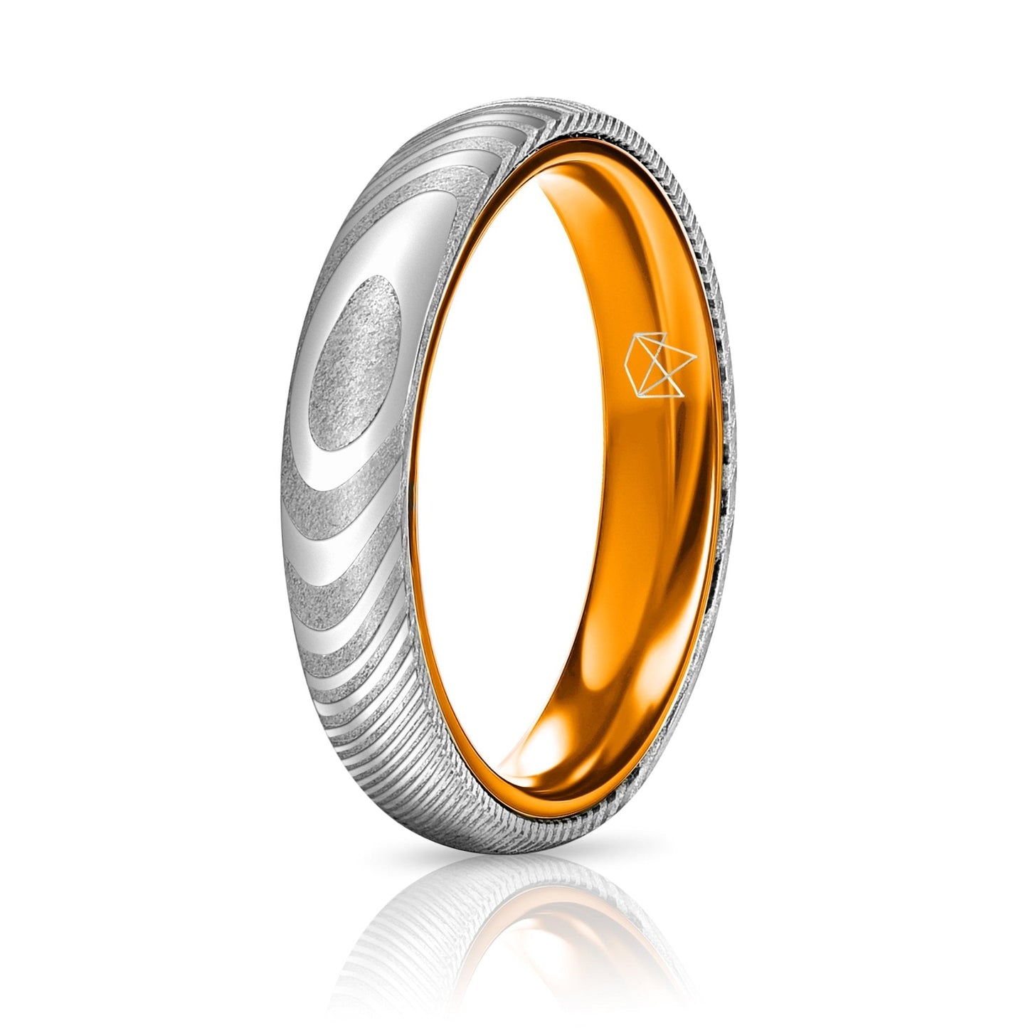 Wood Grain Damascus Steel Ring - Resilient Orange - 4MM