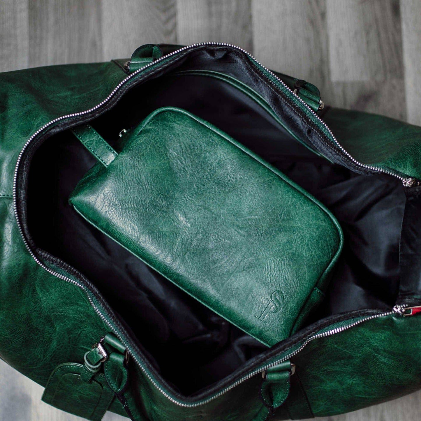 Emerald Green Leather Toiletry Bag